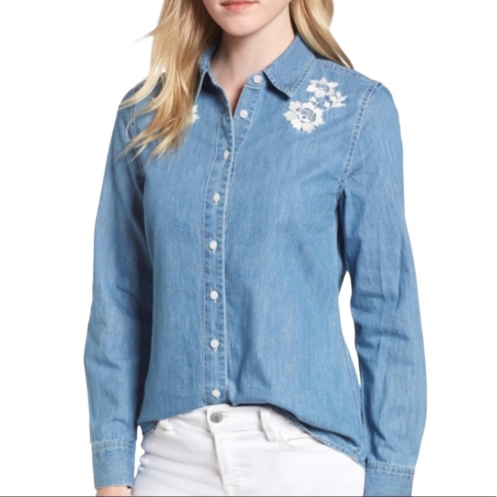 Draper James Howdy Chambray Long Sleeve Button Down Shirt Size 2‎
